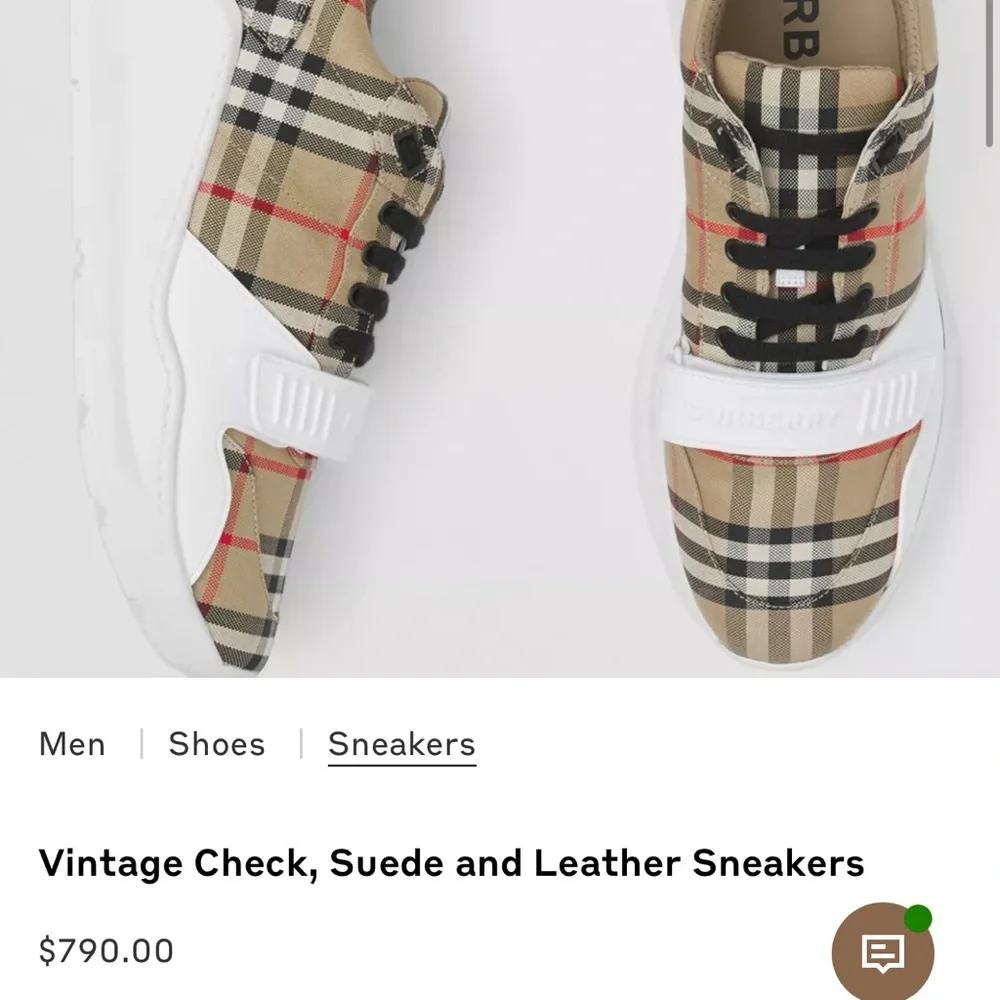 Mens Burberry Vintage Check, Suede and Leather Sneakers. - Picture 9 of 9